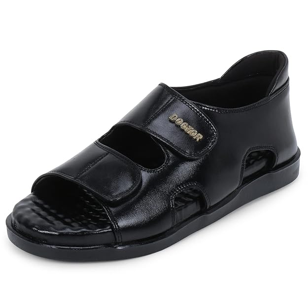 DOCTOR EXTRA SOFT Orthopedic Diabetic Comfortable Dr Sole Footwear Daily Use Casual Wear Stylish Latest Black Cushioned Adjustable Strap Sandals for Men's-Gents