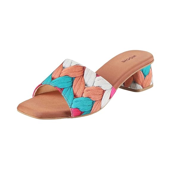 Mochi Women's Block Heel Multicolour Detail Fashion Sandal
