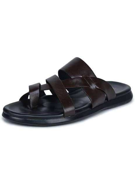 Zoom Shoes Original Leather Men's Toe Ring Office Slippers With Anti-slip Sole & Cushioned Insole